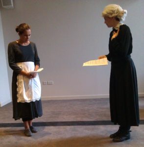 The housekeeper Mrs Merton and Betty the maid in rehearsals.
